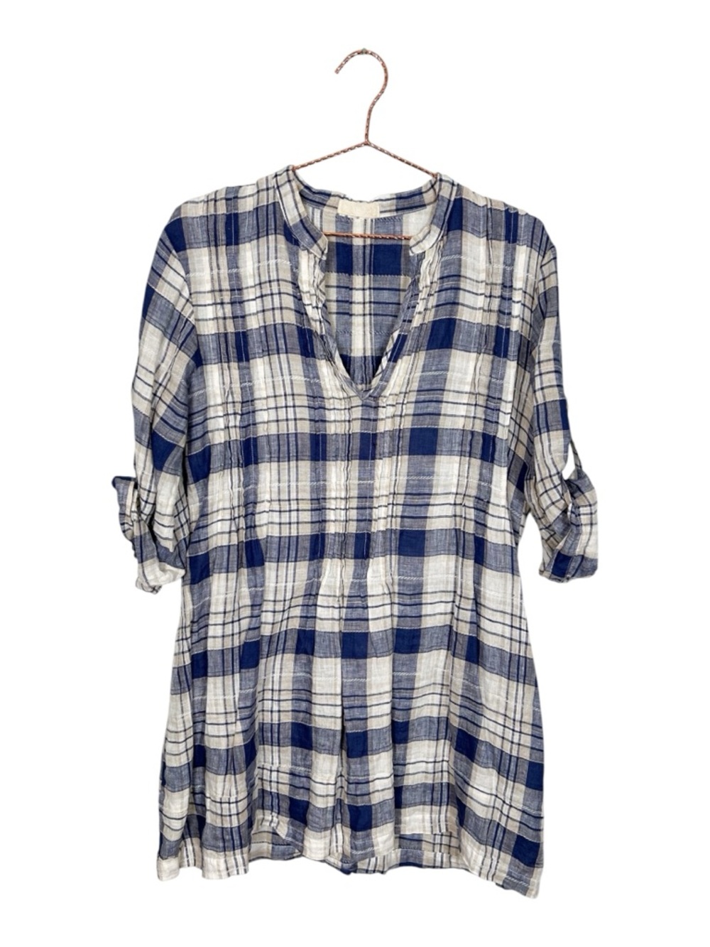 CP Shades Regina Linen Tunic Blue Plaid